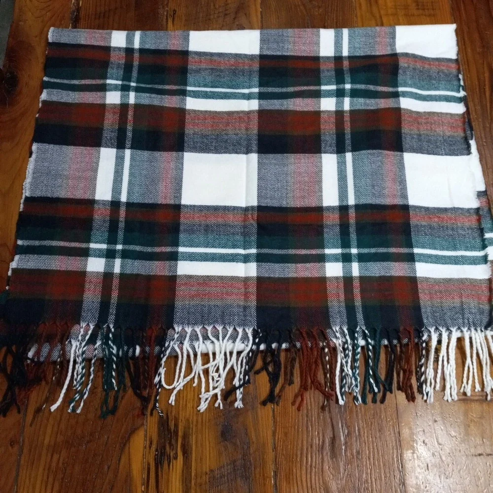 NWOT J Crew Knit Scarf Multicolor Plaid One Size 76x24  Acrylic Blend